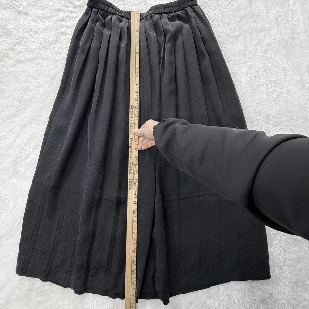 Black 100% Silk Elastic Waist Band Midi Skirt Size 10 Textured Pattern - Picture 4 of 11